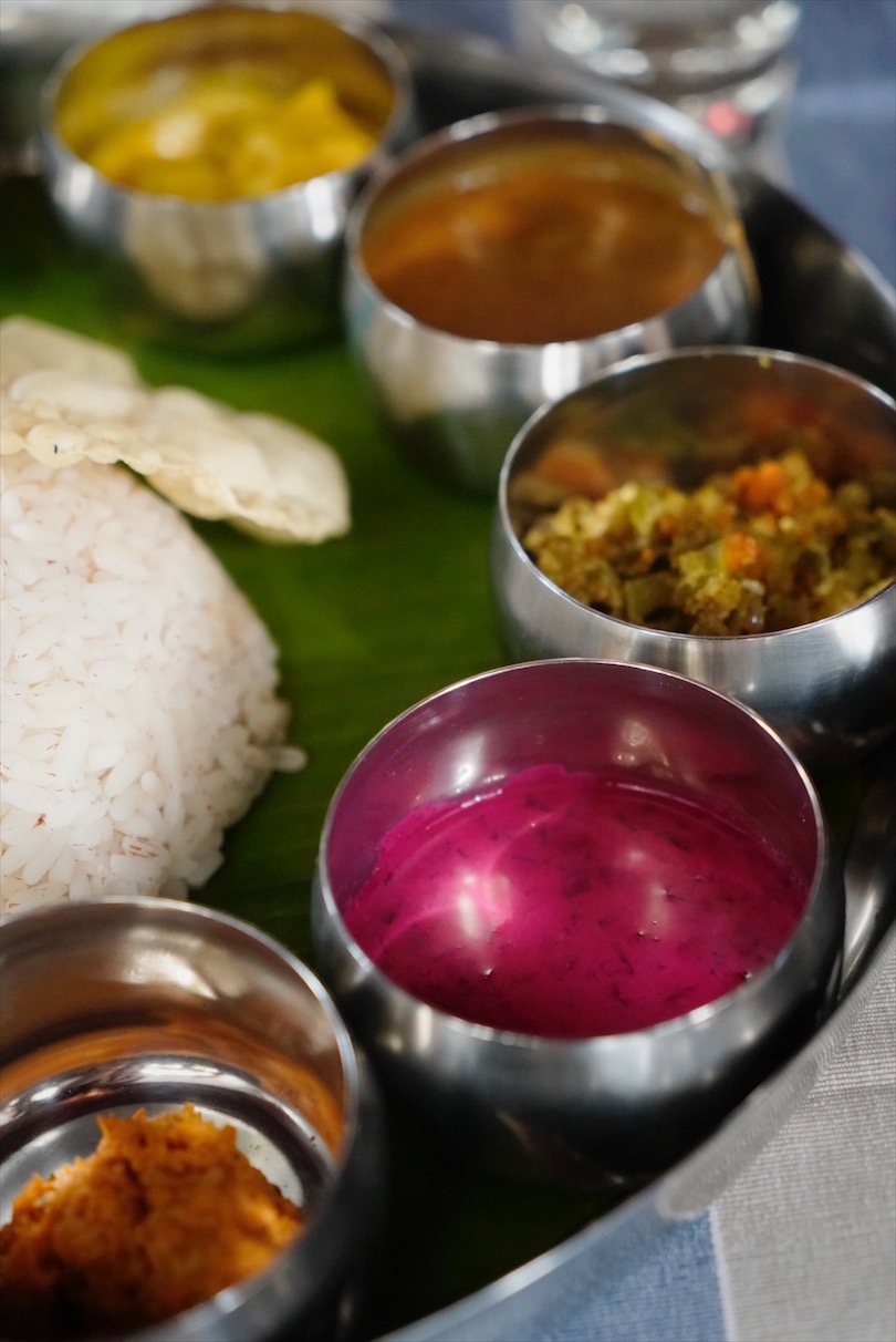 vegetable thali, South Indian cuisine, banana leaf, Faces Places and Plates blog