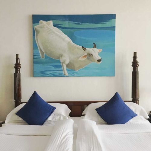 Kochi, Cochin, cow artwork, hotel beds, Culinary Tours, Faces Places and Plates Blog