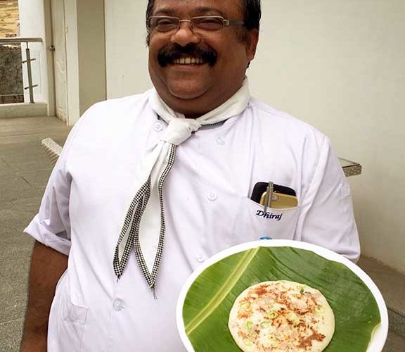 Chef Dhiraj ready to serve utappam.