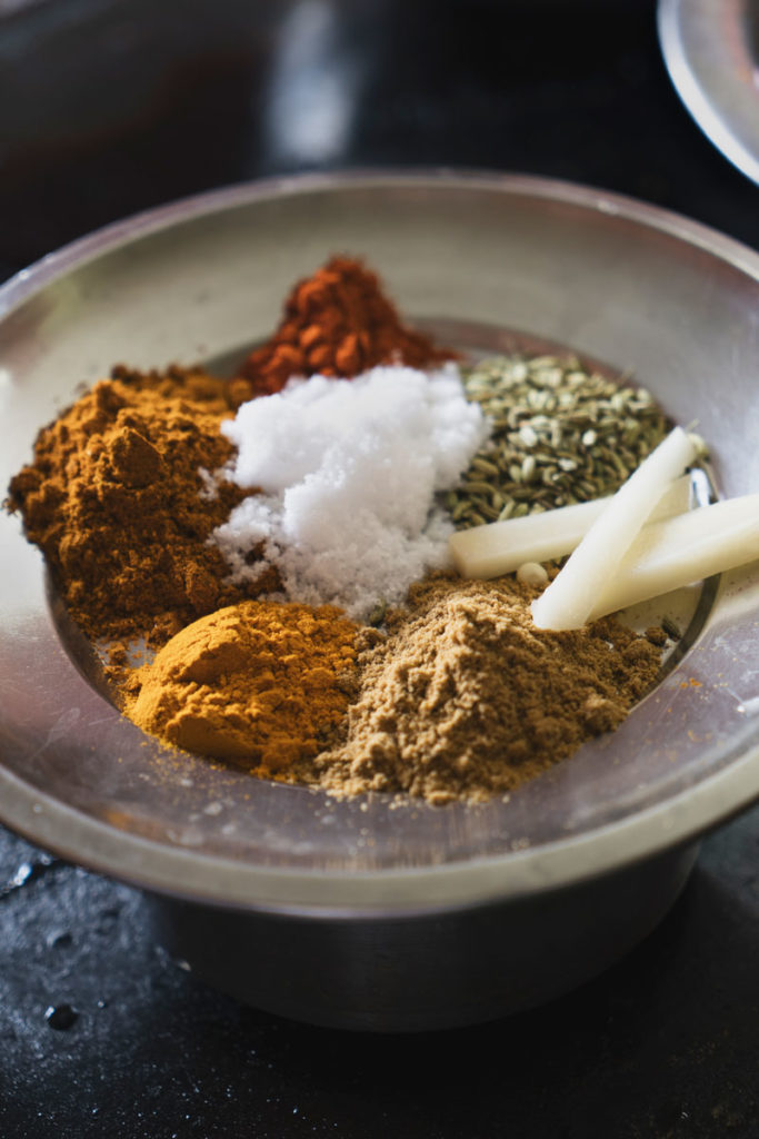 Spice prep for Aloo Masala.