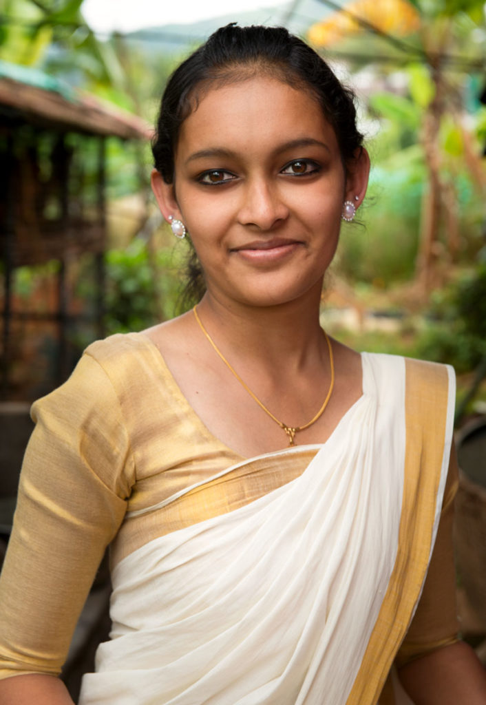 Sajin wearing her traditional Keralan sari on Onam.