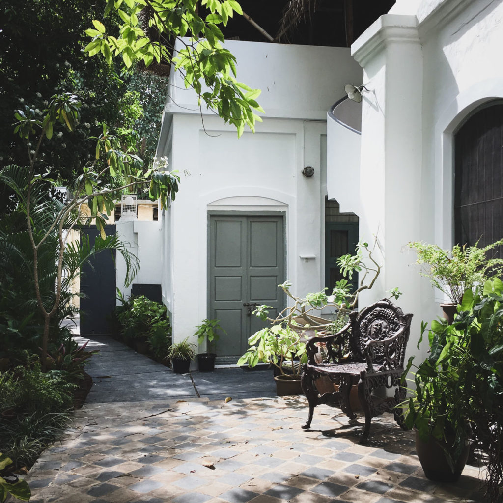 French colonial style inner courtyard in Puducherry.