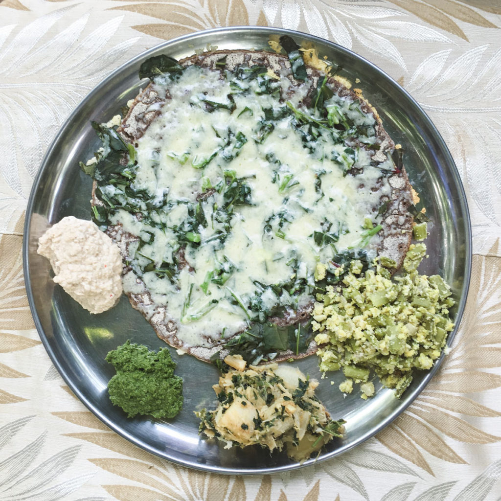 Ragi Dosa with Spinach and Cheese at Solitude Farm in Auroville - City of Dawn