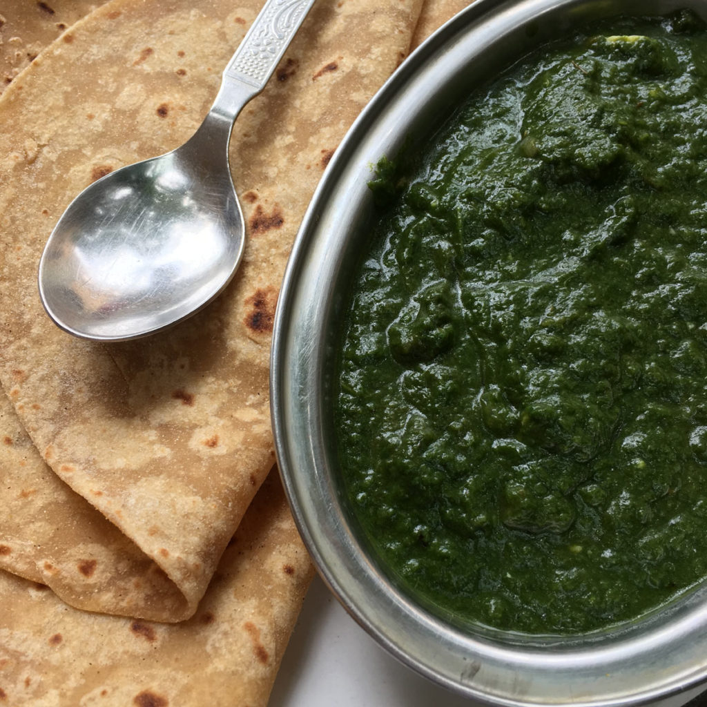 Spinach and paneer with roti