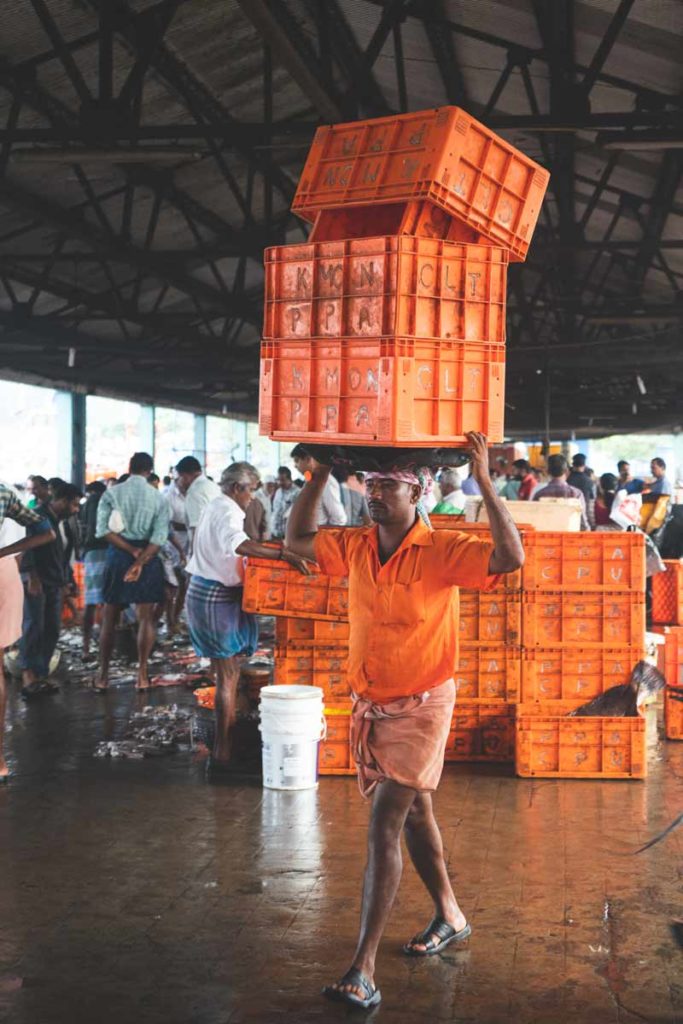 Kozhikode Fish Auction _Man-carrying-Crates-above-head