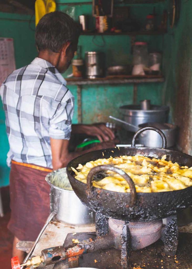 Green Chilli Fritters Frying