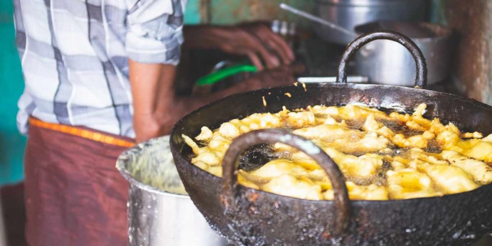 Green Chilli Fritters Frying