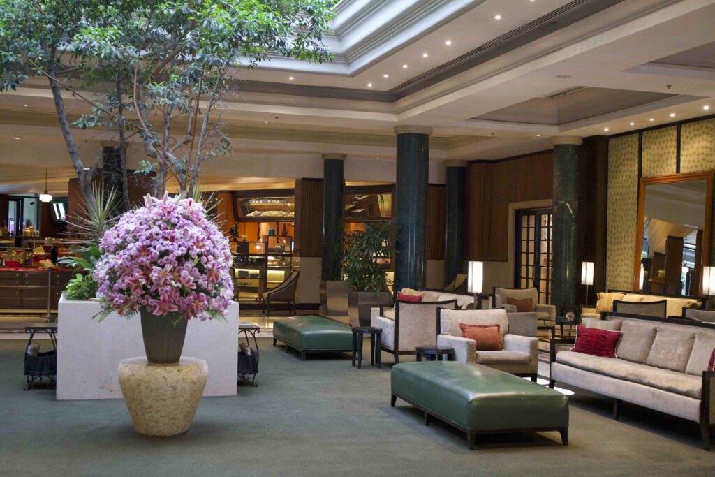 interior of a hotel with flowers